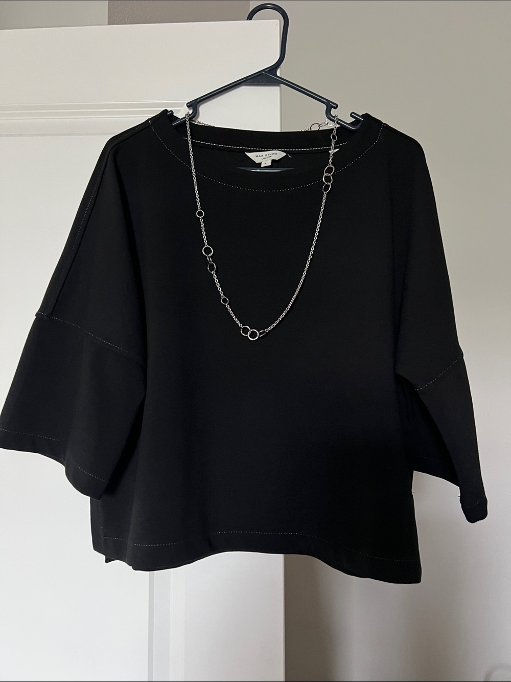 Max Studio Black Boxy Short-Sleeve Shirt - necklace not included